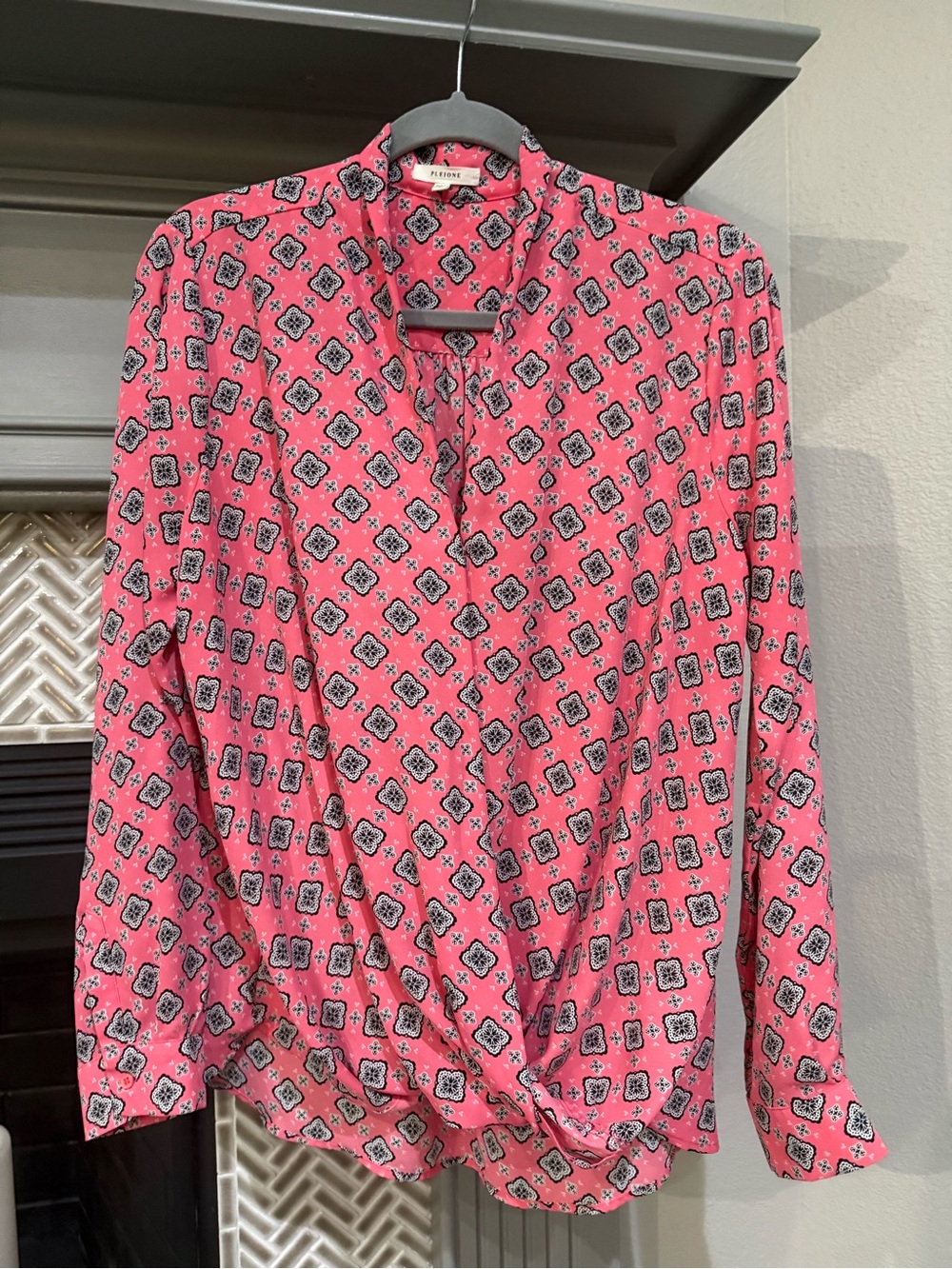 Pleione Pink Printed Twist-Front Blouse